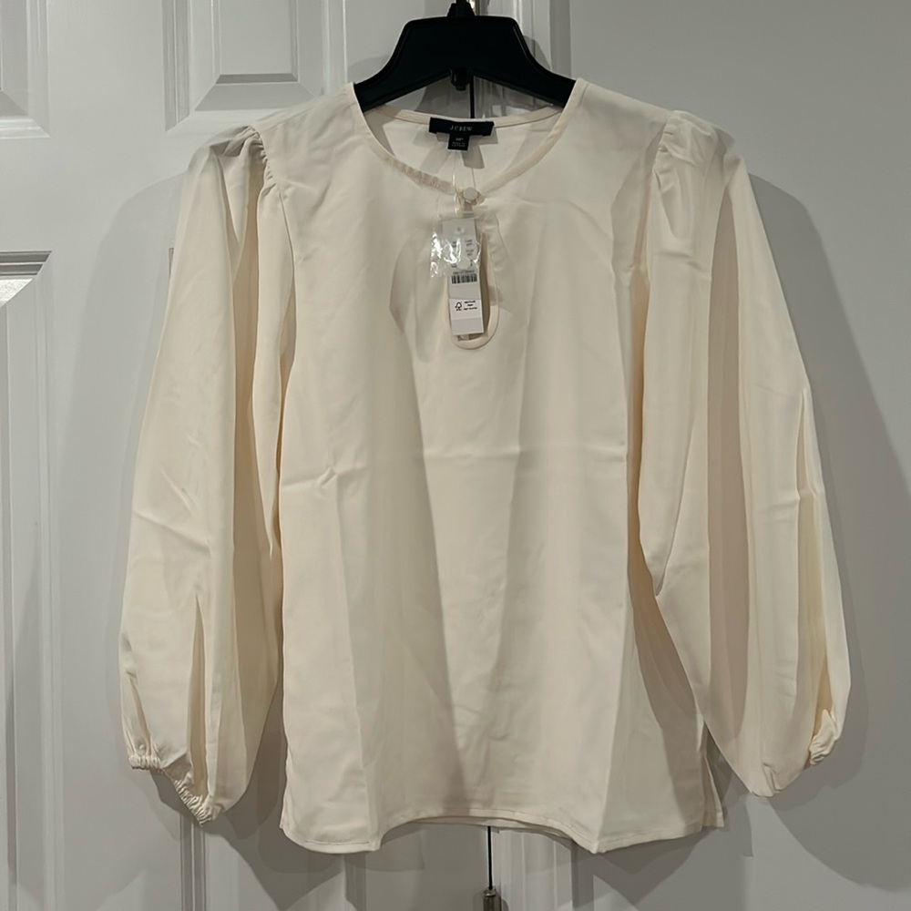 NWT J.Crew Puff-sleeve satin-back crepe top